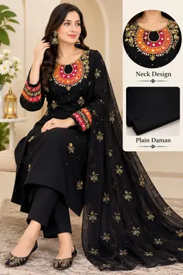 Party dress Gota work 3 Pcs Women's Unstitched Embroidered 