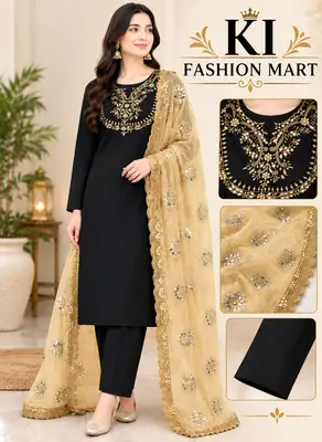 Party dress for girls 3 Pcs Women's Unstitched Sheesha Work