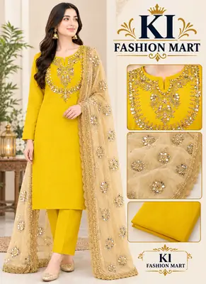 Party Dress For Girls 3 Pcs Women's Unstitched Sheesha Work