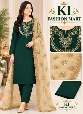 Party Dress For Girls 3 Pcs Women's Unstitched Sheesha Work