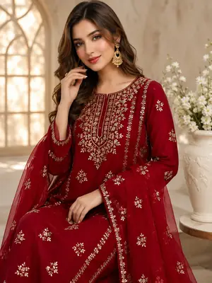 2 Pcs Women's Unstitched Hand Embroidered Suit