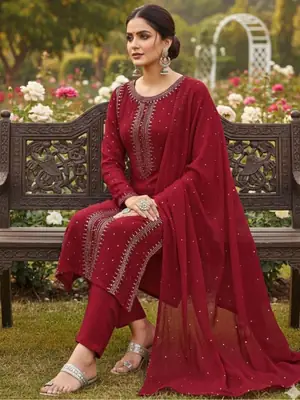 2 Pcs Women's Unstitched Hand Work Suit