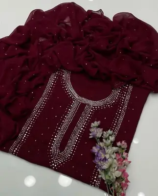 2 Pcs Women's Unstitched Hand Work Suit thumbnail 2