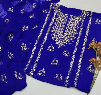 2 Pcs Women's Unstitched Gota Work Suit thumbnail 2