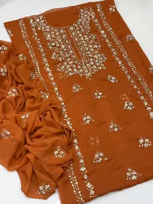2 Pcs Women's Unstitched Gota Work Suit thumbnail 2