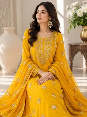 2 Pcs Women's Unstitched Gota Work Suit
