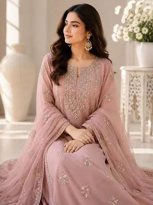 2 Pcs Women's Unstitched Gota Work Suit