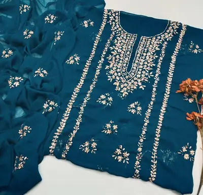 2 Pcs Women's Unstitched Gota Work Suit thumbnail 2