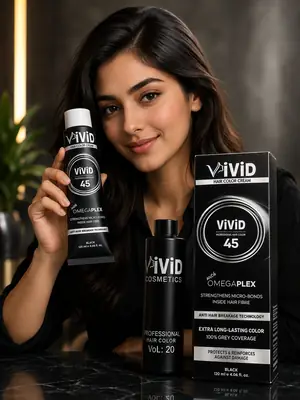 ViViD Hair Color Cream 45 Black with OmegaPlex | 100% Grey Coverage | 120ml