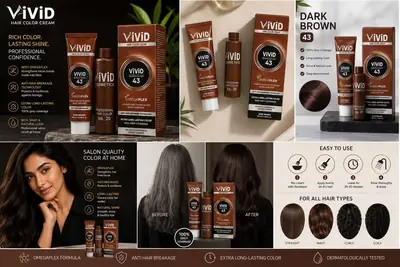 ViViD Hair Dye Cream 43 Brown | OmegaPlex Formula | Salon Quality | 120ml  thumbnail 3