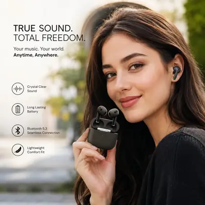 Black Long-Lasting Battery With Fast Charge 2 Earbuds