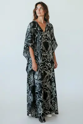 1 Pc Women's Stitched Silk Printed Maxi thumbnail 2