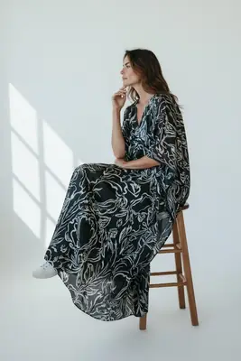 1 Pc Women's Stitched Silk Printed Maxi thumbnail 3