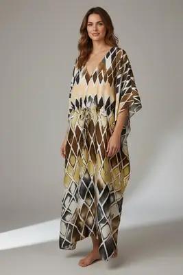 1 Pc Women's Stitched Silk Printed Maxi