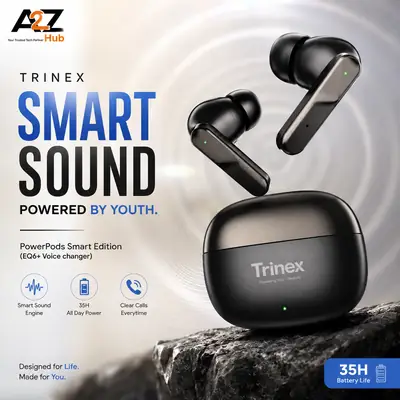 Trinex PowerPods Smart Edition Wireless Earbuds TWS Bluetooth Earbuds With Mic, 35H Long Battery Life, Voice Changer, Smart Sound, Clear Calls, In-Ear Handsfree For Gaming, Music & Daily Use