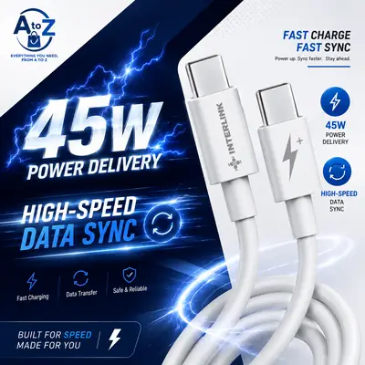Interlink NextGen Type-C to Type-C Cable 45W PD Fast Charging & High-Speed Data Transfer Sync Cable thumbnail 3