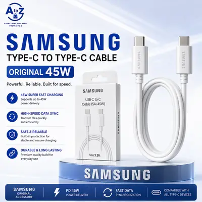 Samsung Original Type-C to Type-C 45W Fast Charging Cable | USB-C PD Cable | High-Speed Data Transfer & Sync