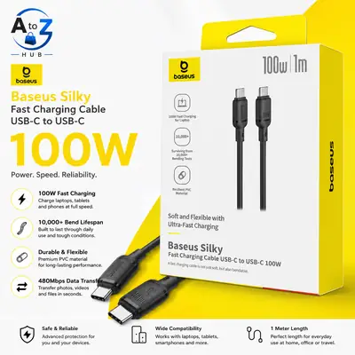 Baseus Silky USB-C to USB-C 100W Fast Charging Cable 1M - 480Mbps Data Transfer Premium Quality