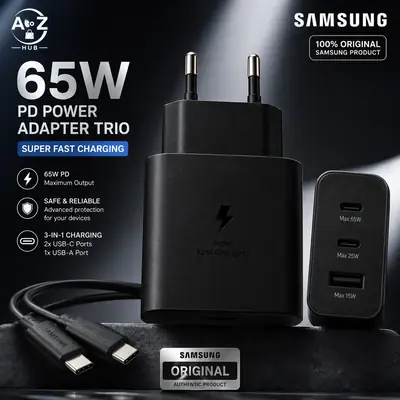 Samsung Original 65W PD Power Adapter Trio - 3-in-1 Fast Charging Adapter with 2 USB-C & 1 USB-A Port thumbnail 2