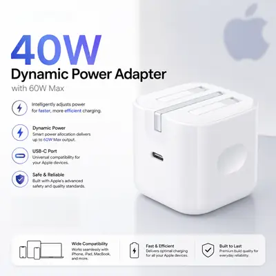 Apple Original 40W Dynamic Power Adapter with 60W Max - USB-C Fast Charging Power Adapter
