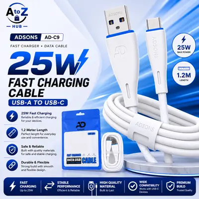 ADSONS AD-C9 25W USB-A to USB-C Fast Charging Cable, Data Cable, Transfer Cable, 1.2 Meter