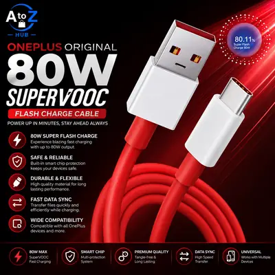 OnePlus 80W SuperVOOC Fast Charging Cable, USB-A to USB-C Data Sync Cable, Flash Charge Cable
