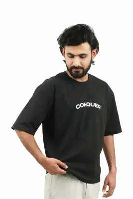 Men's Oversized Drop Shoulder Loose Fit Summer Shirt Black thumbnail 2