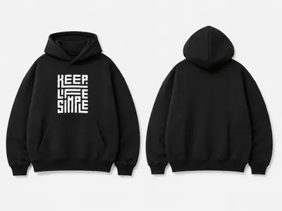 Men Black Hoodie 'Keep Life Simple' Oversize