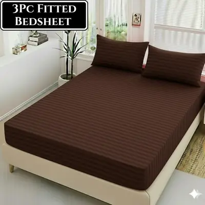 3 Pcs Cotton Sotton Plain Fitted Sheet