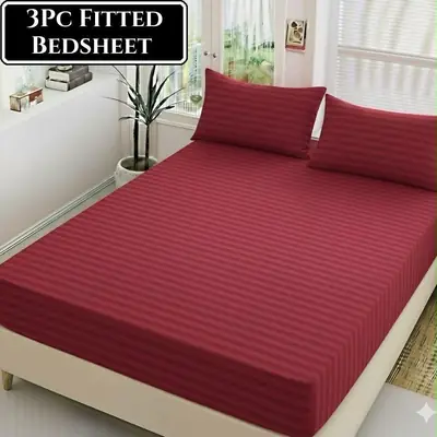 3 Pcs Cotton Sotton Plain Fitted Sheet