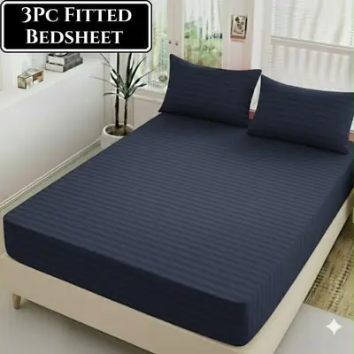 3 Pcs Cotton Sotton Plain Fitted Sheet