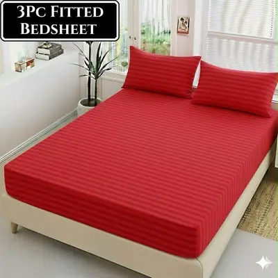 3 Pcs Cotton Sotton Plain Fitted Sheet