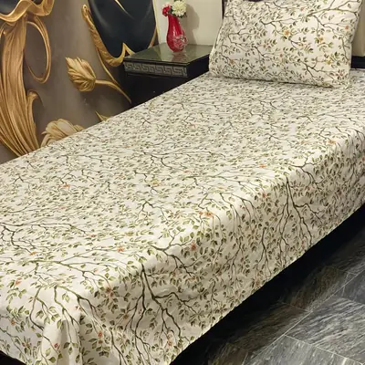 2 Pcs Cotton Printed Single Bedsheet