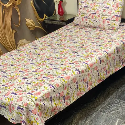 2 Pcs Cotton Printed Single Bedsheet