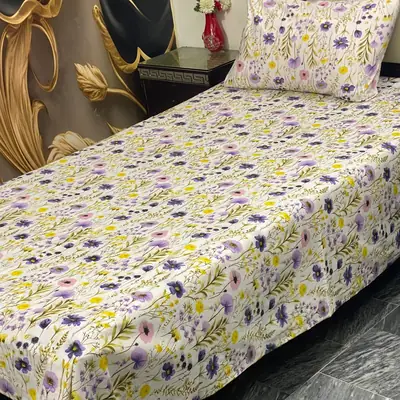 2 Pcs Cotton Printed Single Bedsheet