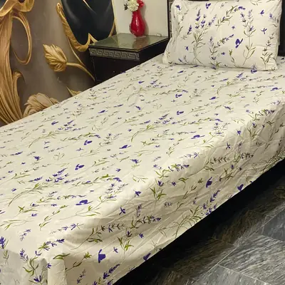 2 Pcs Cotton Printed Single Bedsheet