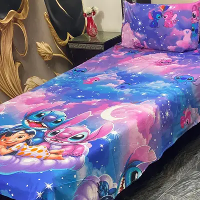 2 Pcs Cotton Printed Single Bedsheet