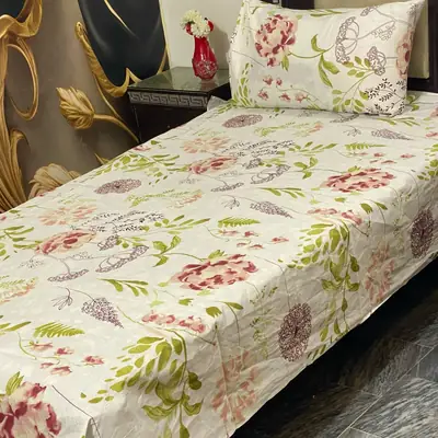 2 Pcs Cotton Printed Single Bedsheet