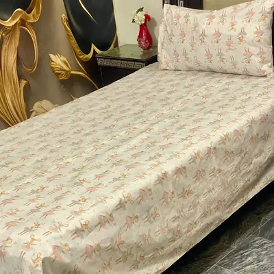 2 Pcs Cotton Printed Single Bedsheet