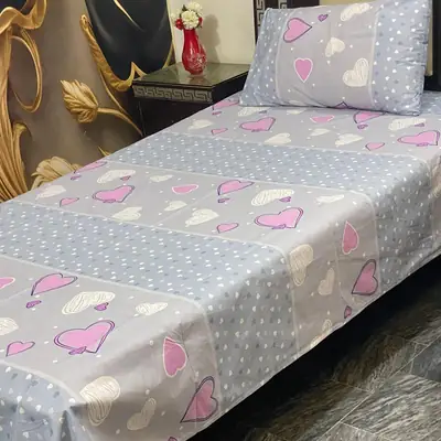 2 Pcs Cotton Printed Single Bedsheet