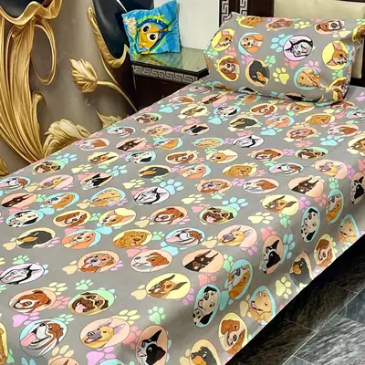 2 Pcs Cotton Printed Single Bedsheet