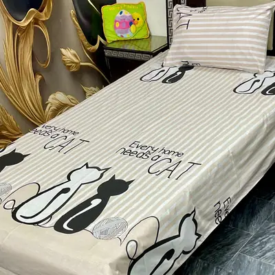 2 Pcs Cotton Printed Single Bedsheet