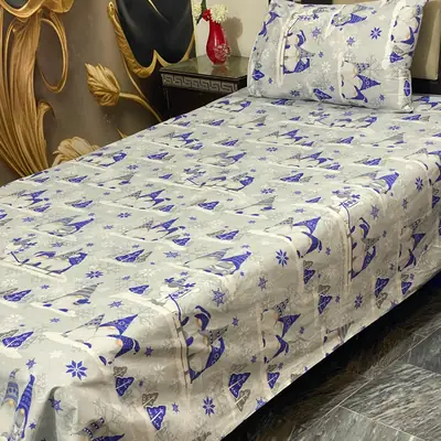 2 Pcs Cotton Printed Single Bedsheet