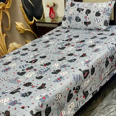 2 Pcs Cotton Printed Single Bedsheet