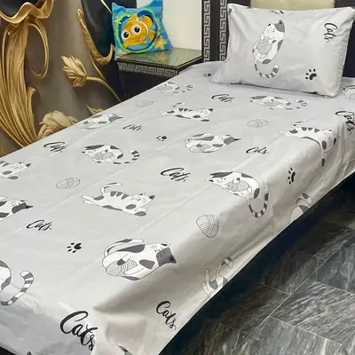2 Pcs Cotton Printed Single Bedsheet