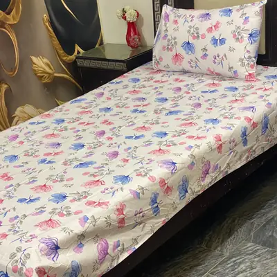 2 Pcs Cotton Printed Single Bedsheet