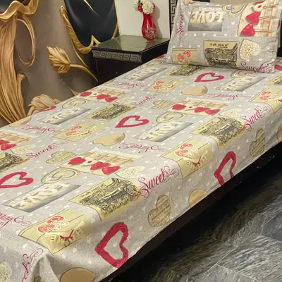 2 Pcs Cotton Printed Single Bedsheet