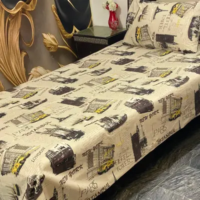 2 Pcs Cotton Printed Single Bedsheet