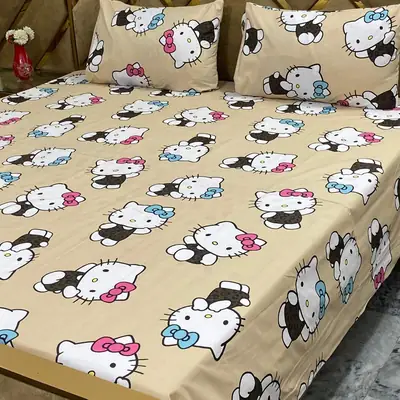 3 Pcs Cotton Printed Double Bedsheet