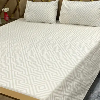 3 Pcs Cotton Printed Double Bedsheet
